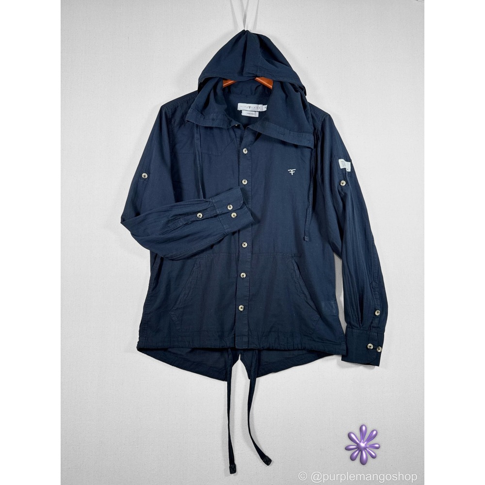 FIVE FOUR Shirt Jacket Mens Medium Black Utility‎ Removable Hood 100% Cotton